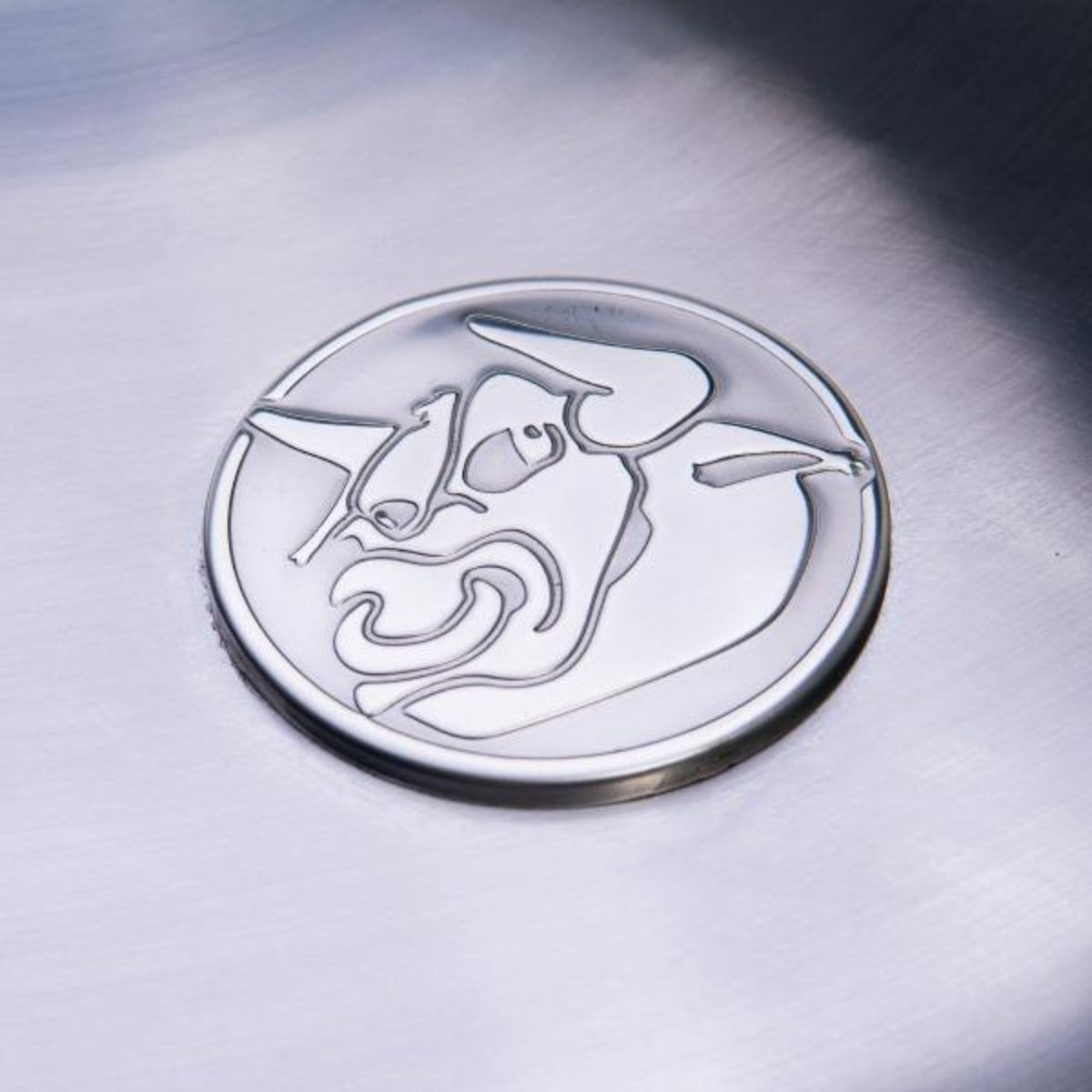 RT-B380 Bullseye wood pellet grill up close of the recteq emblem on the lid. 