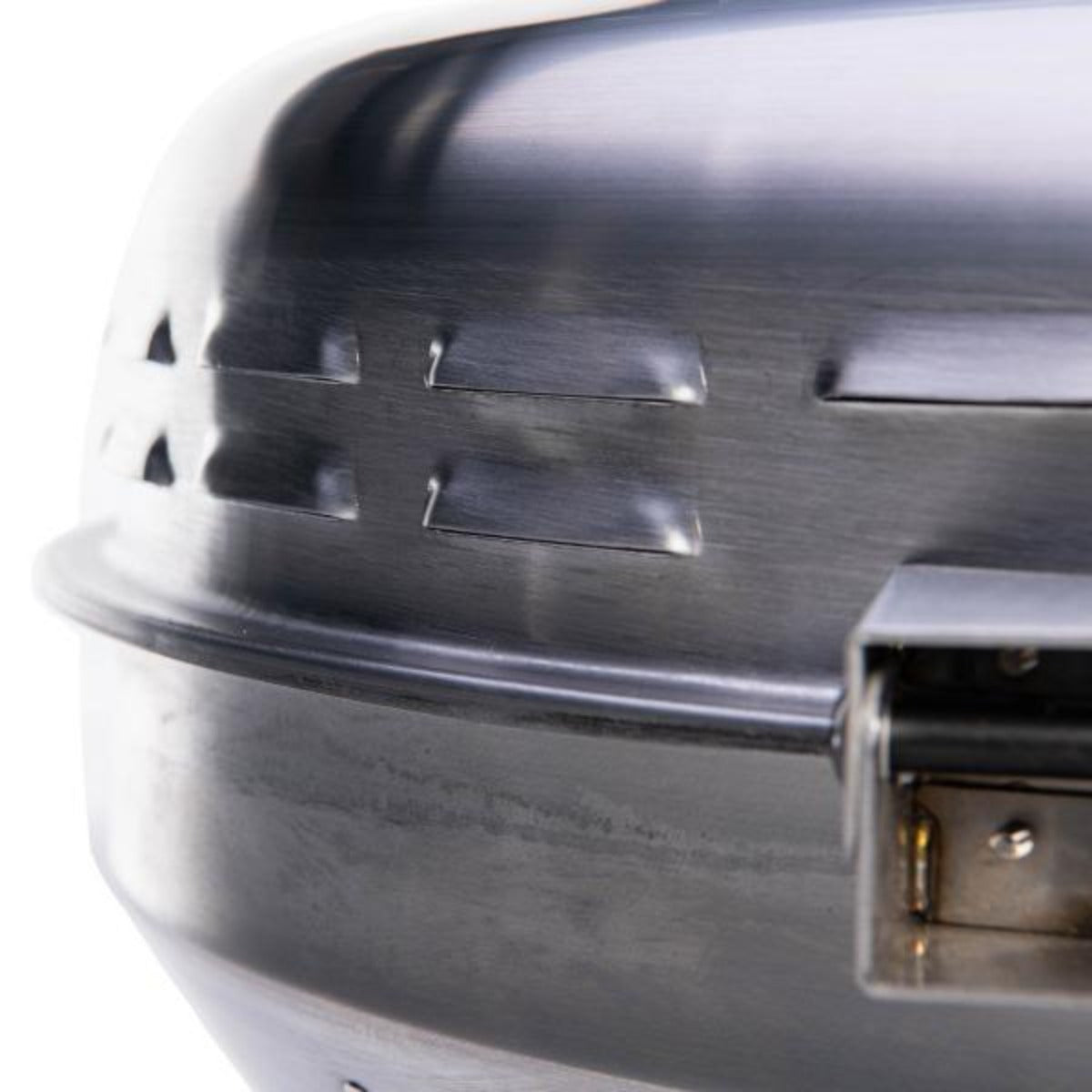 RT-B380 Bullseye wood pellet grill up close of the vents on the back of the lid.